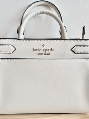 Kate Spade STACI Small Top Handle Satchel Leather Purse Ivory/Parchment White